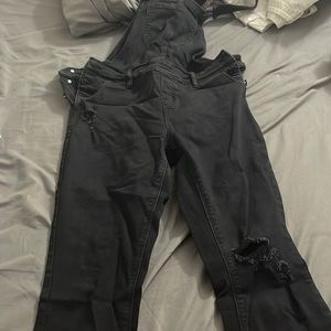 Black ripped jeans overalls